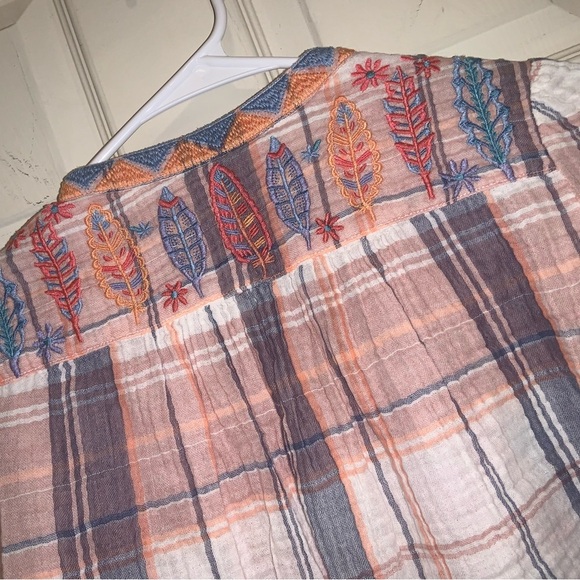 Johnny was plaid heavily embroidered button up floral casual boho cotton winter - Picture 10 of 11